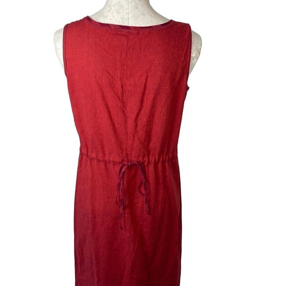 New Graff Vintage Maxi Dress Size Small Red Linen Blend Embroidered Fringe Hem - Picture 11 of 13